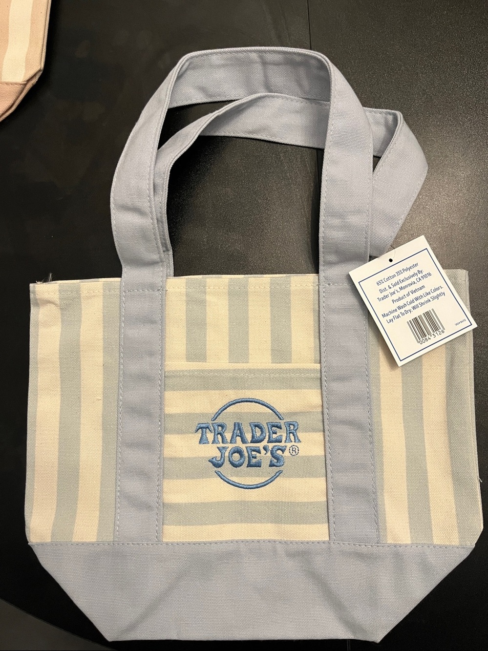 Trader Joe’s Striped Mini Canvas tote bag, Set of 4 Blue,pink,beige,lavenderNWT - Picture 3 of 9